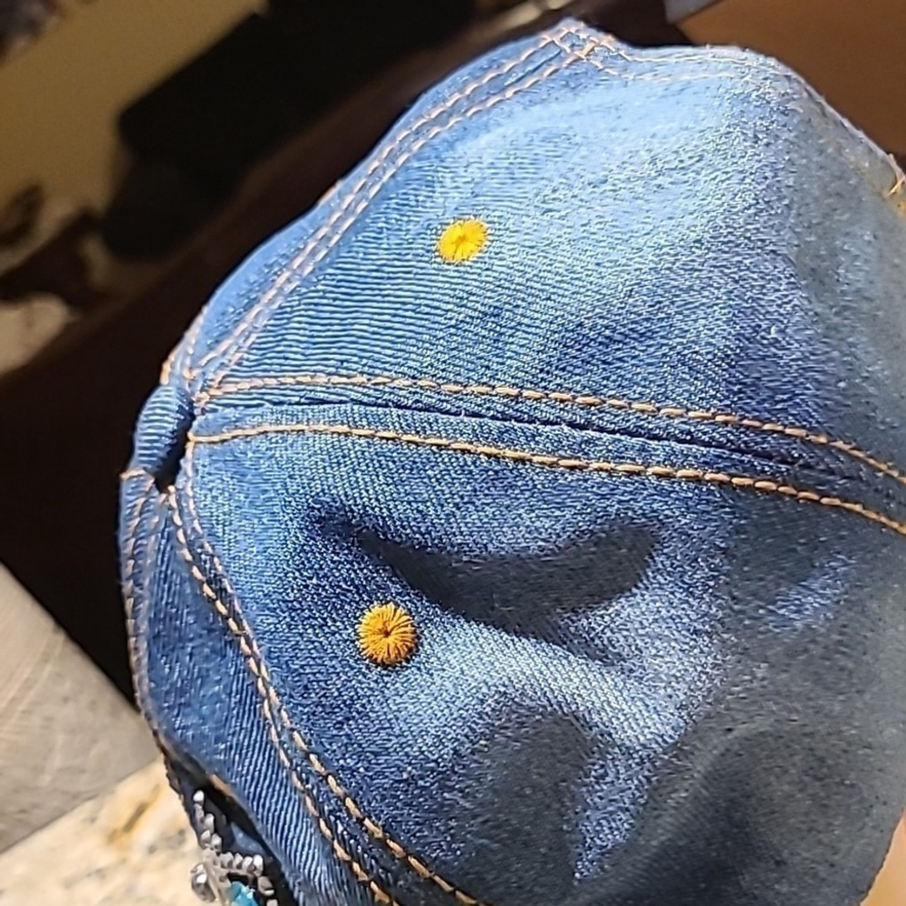 Denim and Rhinestone cap, beautiful cross decor and adjustable strap.(#365g) - Picture 8 of 11
